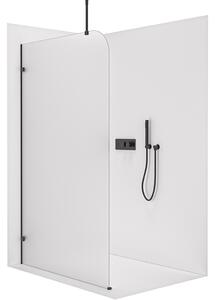 Sprchová zástěna Walk-in Orbis Top Round - Levá - 8 mm - kulatá vzpěra - černá matná, mléčné sklo - 110x200 cm