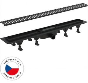 Sprchový odtokový žlab, sifon gravitační klapka - plast - DN50 - černá matná - 72 cm