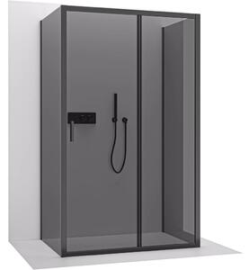 Třístěnný sprchový kout Varone LINE U L/P - 6 mm - černá matná, grafitové sklo - 90x70x195 cm - posuvný