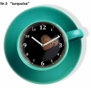 Kuchyňské hodiny ve tvaru šálku kávy Tyrkysová