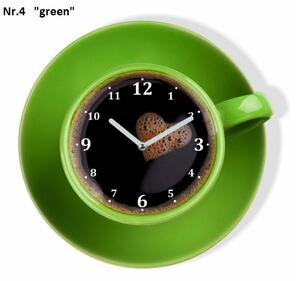 Designové nástěnné hodiny ve tvaru šálku kávy Zelená