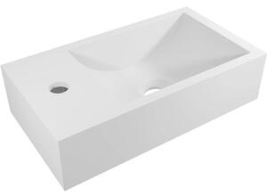 Umývátko z litého mramoru Teo - závěsné levé - bílá matná - 40x22 cm