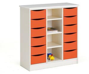 AJ Produkty Skříň BJÖRKAVI, 12 zásuvek, bílá, oranžová