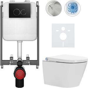 Závěsné WC s bidetem Basic/Cronus Standard - bílá lesklá - WC tlačítko Dualo/Černá - pro zazdění - 59,3x38,4 cm