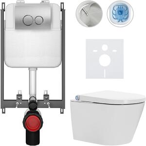Závěsné WC s bidetem Basic/Cronus Standard - bílá lesklá - WC tlačítko Dualo/Stříbrná - pro zazdění - 59,3x38,4 cm