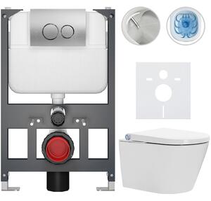Závěsné WC s bidetem Basic/Cronus Standard - bílá lesklá - WC tlačítko Dualo/Stříbrná - závěsné - nízký modul - předstěnová instalace - 59,3x38,4 cm