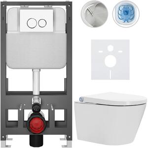 Závěsné WC s bidetem Basic/Cronus Standard - bílá lesklá - WC tlačítko Dualo/Bílá - volně stojící - předstěnová instalace - 59,3x38,4 cm