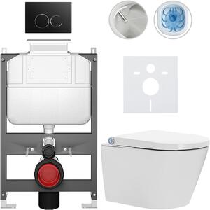 Závěsné WC s bidetem Basic/Cronus Standard - bílá lesklá - WC tlačítko Dualo/Černá - ovládání shora - předstěnová instalace - 59,3x38,4 cm