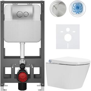 Závěsné WC s bidetem Basic/Cronus Standard - bílá lesklá - WC tlačítko Dualo/Stříbrná - volně stojící - předstěnová instalace - 59,3x38,4 cm