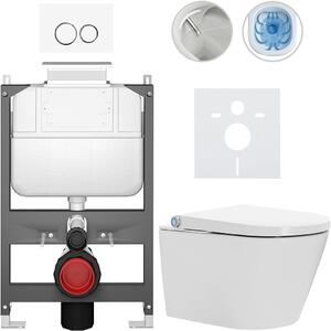Závěsné WC s bidetem Basic/Cronus Standard - bílá lesklá - WC tlačítko Dualo/Bílá - ovládání shora - předstěnová instalace - 59,3x38,4 cm
