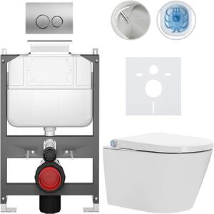Závěsné WC s bidetem Basic/Cronus Standard - bílá lesklá - WC tlačítko Dualo/Stříbrná - ovládání shora - předstěnová instalace - 59,3x38,4 cm