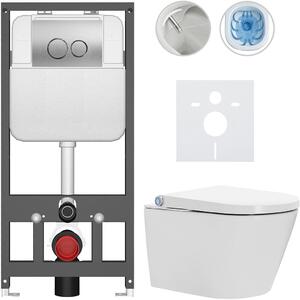 Závěsné WC s bidetem Basic/Cronus Standard - bílá lesklá - WC tlačítko Dualo/Stříbrná - závěsné - předstěnová instalace - 59,3x38,4 cm