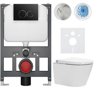 Závěsné WC s bidetem Basic/Cronus Standard - bílá lesklá - WC tlačítko Dualo/Černá - závěsné - nízký modul - předstěnová instalace - 59,3x38,4 cm