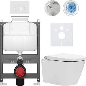 Závěsné WC s bidetem Basic/Cronus Standard - bílá lesklá - WC tlačítko Modulo/Bílá - ovládání shora - předstěnová instalace - 59,3x38,4 cm