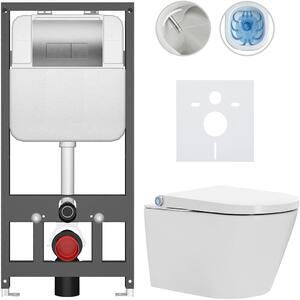 Závěsné WC s bidetem Basic/Cronus Standard - bílá lesklá - WC tlačítko Modulo/Stříbrná - závěsné - předstěnová instalace - 59,3x38,4 cm