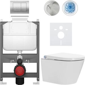 Závěsné WC s bidetem Basic/Cronus Standard - bílá lesklá - WC tlačítko Maxio/Stříbrná - ovládání shora - předstěnová instalace - 59,3x38,4 cm