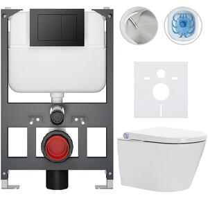 Závěsné WC s bidetem Basic/Cronus Standard - bílá lesklá - WC tlačítko Maxio/Černá - závěsné - nízký modul - předstěnová instalace - 59,3x38,4 cm