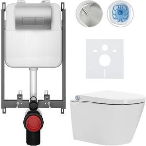 Závěsné WC s bidetem Basic/Cronus Standard - bílá lesklá - WC tlačítko Modulo/Stříbrná - pro zazdění - 59,3x38,4 cm