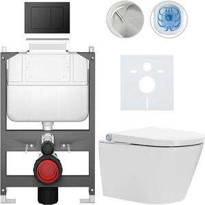 Závěsné WC s bidetem Basic/Cronus Standard - bílá lesklá - WC tlačítko Maxio/Černá - ovládání shora - předstěnová instalace - 59,3x38,4 cm