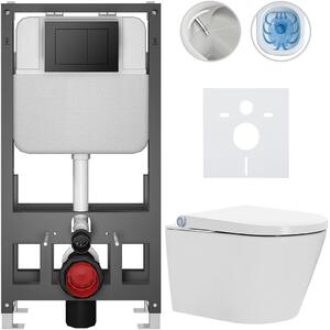 Závěsné WC s bidetem Basic/Cronus Standard - bílá lesklá - WC tlačítko Maxio/Černá - volně stojící - předstěnová instalace - 59,3x38,4 cm