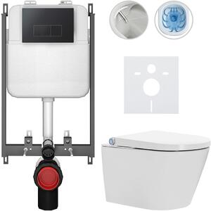 Závěsné WC s bidetem Basic/Cronus Standard - bílá lesklá - WC tlačítko Modulo/Černá - pro zazdění - 59,3x38,4 cm