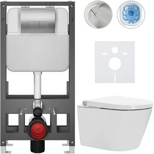 Závěsné WC s bidetem Basic/Cronus Standard - bílá lesklá - WC tlačítko Modulo/Stříbrná - volně stojící - předstěnová instalace - 59,3x38,4 cm