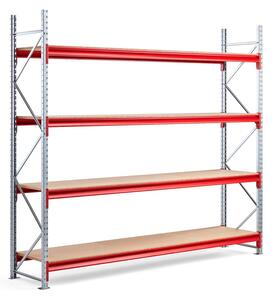 AJ Produkty Skladový regál TOUGH, 2500x2800x600 mm, 4 dřevěné police
