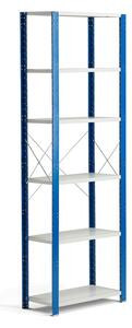 AJ Produkty Kovový regál MIX, 2500x865x400 mm, modrý, šedé police