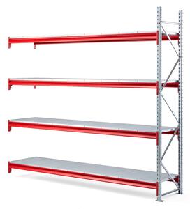 AJ Produkty Skladový regál TOUGH, přídavný, 2500x2700x600 mm, 4 plechové police