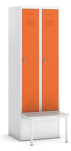 KOVOS Šatní skříňka s lavičkou, oranžové dveře, cylindrický zámek