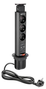 GTV AE-BPW3U60U-20 Zásuvka stolní vestavná 60mm, 3x zásuvka, 2x USB, čern