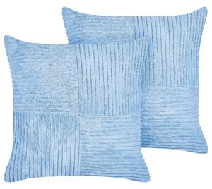 Sada 2 dekorativních polštářů MILLET Manšestr 43 x 43 cm Modrá Geometrický vzor