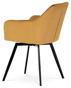 Jídelní židle, potah žlutá sametová látka, kovové nohy, černý matný lak DCH-425 YEL4
