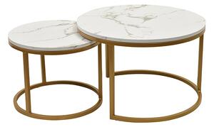 Velaco Set 2 konferenčních stolků LOFT GL, imitace bílého mramoru/zlatá
