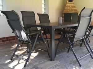 Kovový zahradní nábytek: stůl Jerry 160cm tmavě šedý a 6 polohovacích křesel Sardinia