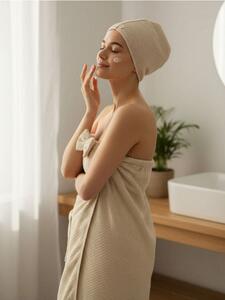 Sinsay - Bavlněná ručníková sada: turban a zábal na tělo - béžová