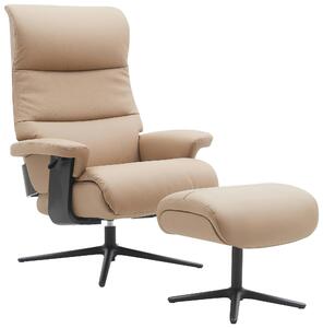 RELAXAČNÍ KŘESLO S TABURETEM, kov, textil, kůže, černá, šedohnědá Xora - Křesla klasická