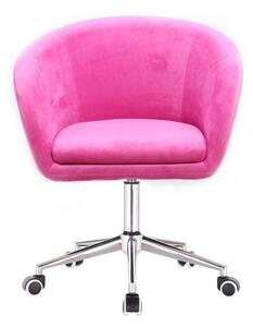 Židle VENICE VELUR na stříbrné podstavě s kolečky - růžová
