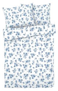 LIVARNO home Saténové ložní povlečení, 200 x 220 cm, 70 x 90 cm (květiny/bílá/modrá) (100356211001)