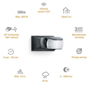 STEINEL 600419 - IS-1 Venkovní infračervený senzor černý IP54