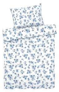 LIVARNO home Saténové ložní povlečení, 140 x 200 cm, 70 x 90 cm (květiny/bílá/modrá) (100356223001)