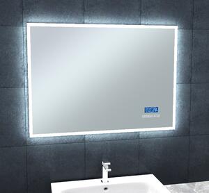Zrcadlo s LED osvětlením 90x65 cm, bluetooth, hodinami, kalendářem, teplotou vzduchu a nastavitelnou teplotou světla