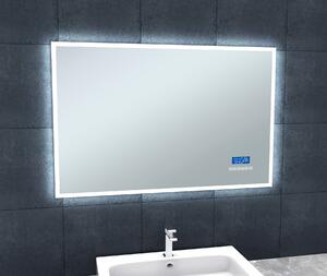 Zrcadlo s LED osvětlením 100x65 cm, bluetooth, hodinami, kalendářem, teplotou vzduchu a nastavitelnou teplotou světla