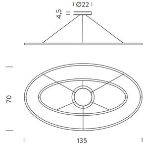 Nemo Ellisse Pendant Double, černé oválné závěsné svítidlo, 85W LED 2700K, 135x70cm