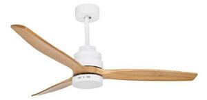 NOVA LUCE stropní ventilátor se světlem NATURE matná bílá ocel a sklo dubové dřevo 5 rychlostí 25W LED 9952314