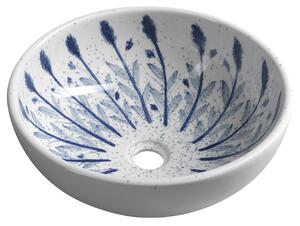 Sapho PRIORI keramické umyvadlo, průměr 41cm, bílá s modrým vzorem