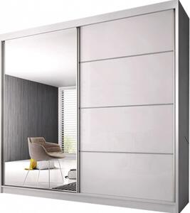 Idzczak Multi 35 šatní skříň šíře 183 cm s posuvnými dveřmi a zrcadlem Bílá / Bílá lesklá