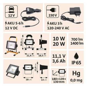 Extol - LED Nabíjecí reflektor LED/20W/3600 mAh/11,1V IP65