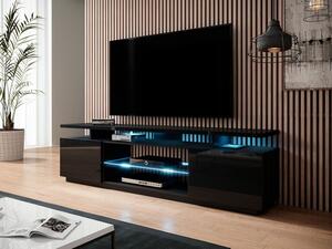 TV stolek s LED bílým osvětlením SALTA - černý / lesklý černý