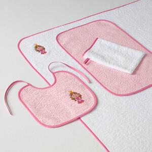 Dětský set Veba LOTA růžovobílá s výšivkou Princezna růžová lemovka Velikost: 100x100-osuška + 30x50-ručník + slintáček + žínka